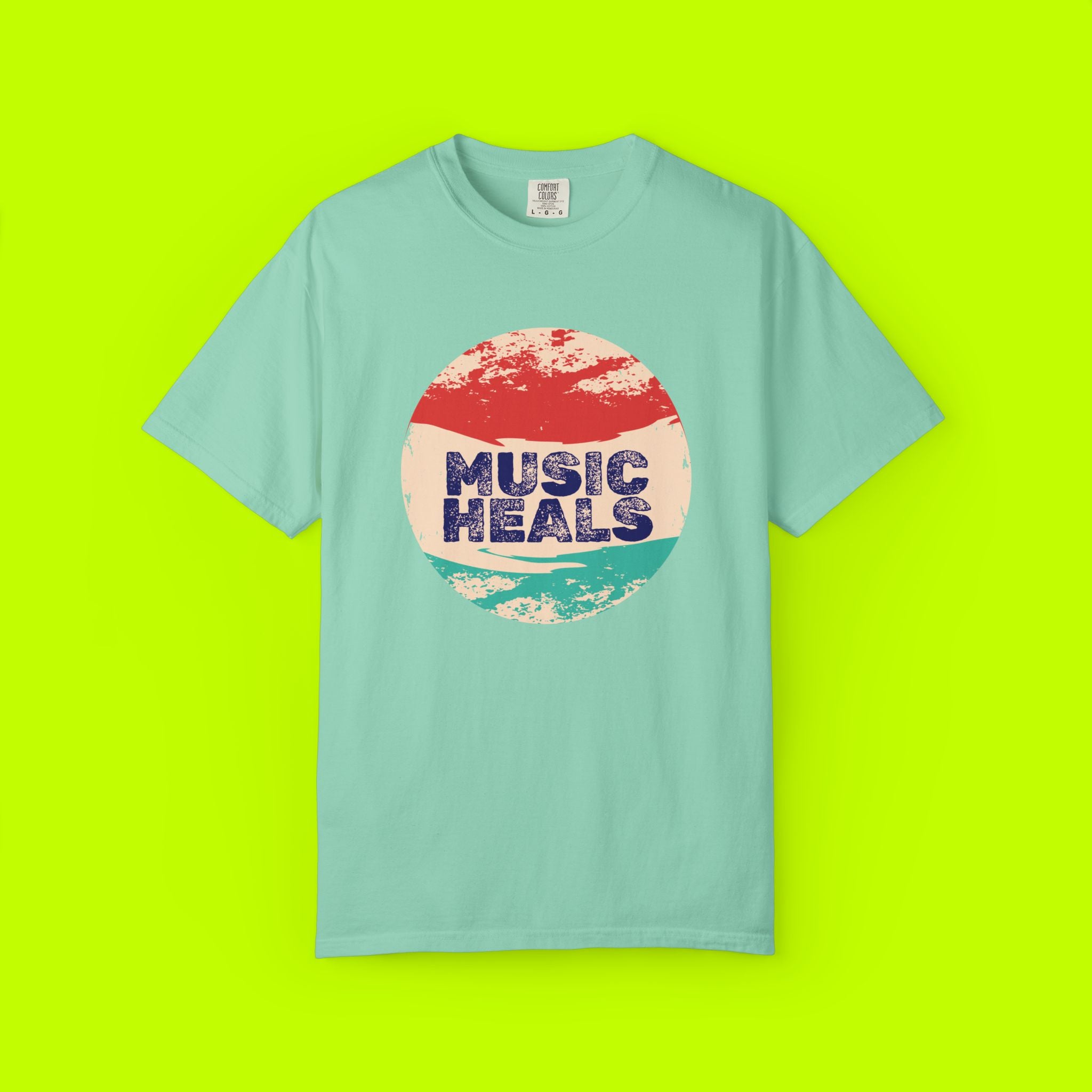 Music Heals, vintage style tee, Unisex Garment-Dyed T-shirt