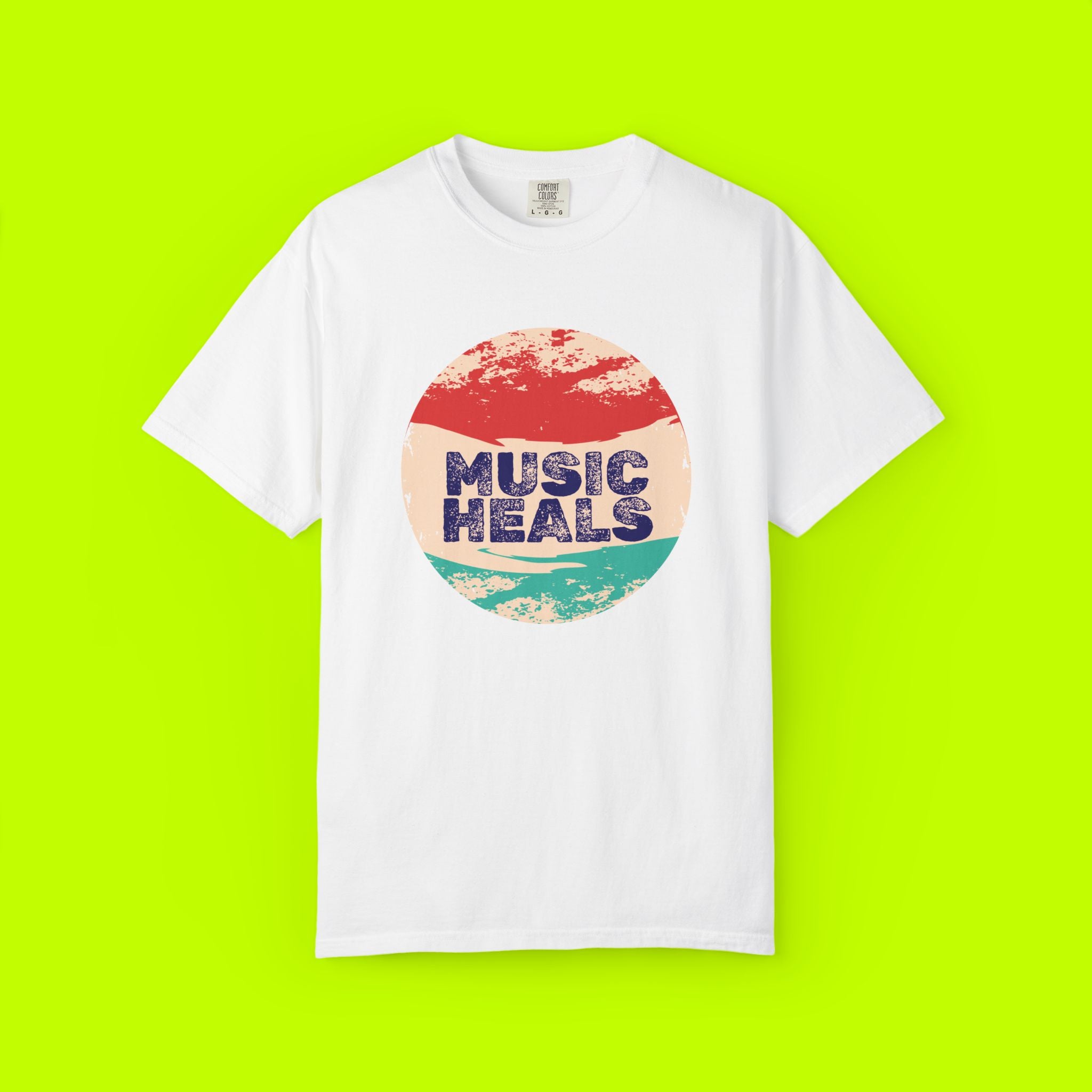 Music Heals, vintage style tee, Unisex Garment-Dyed T-shirt