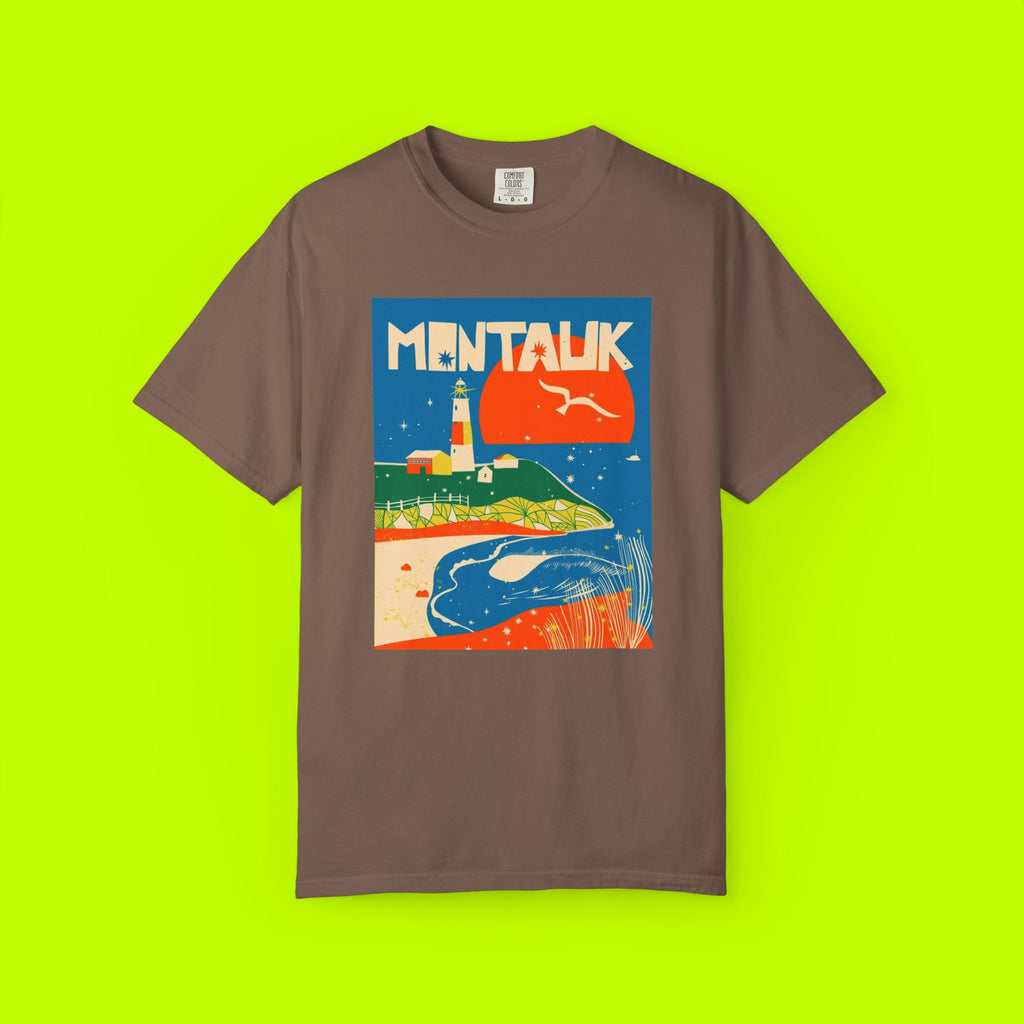 Montauk Sunset Unisex T-shirt, Beachwear, Summer Vacation Shirt, Gift for Travelers, Coastal Vibe Tee, Relaxed Fit Apparel