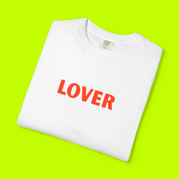 Lover Graphic T-Shirt, Minimal Red Text Tee