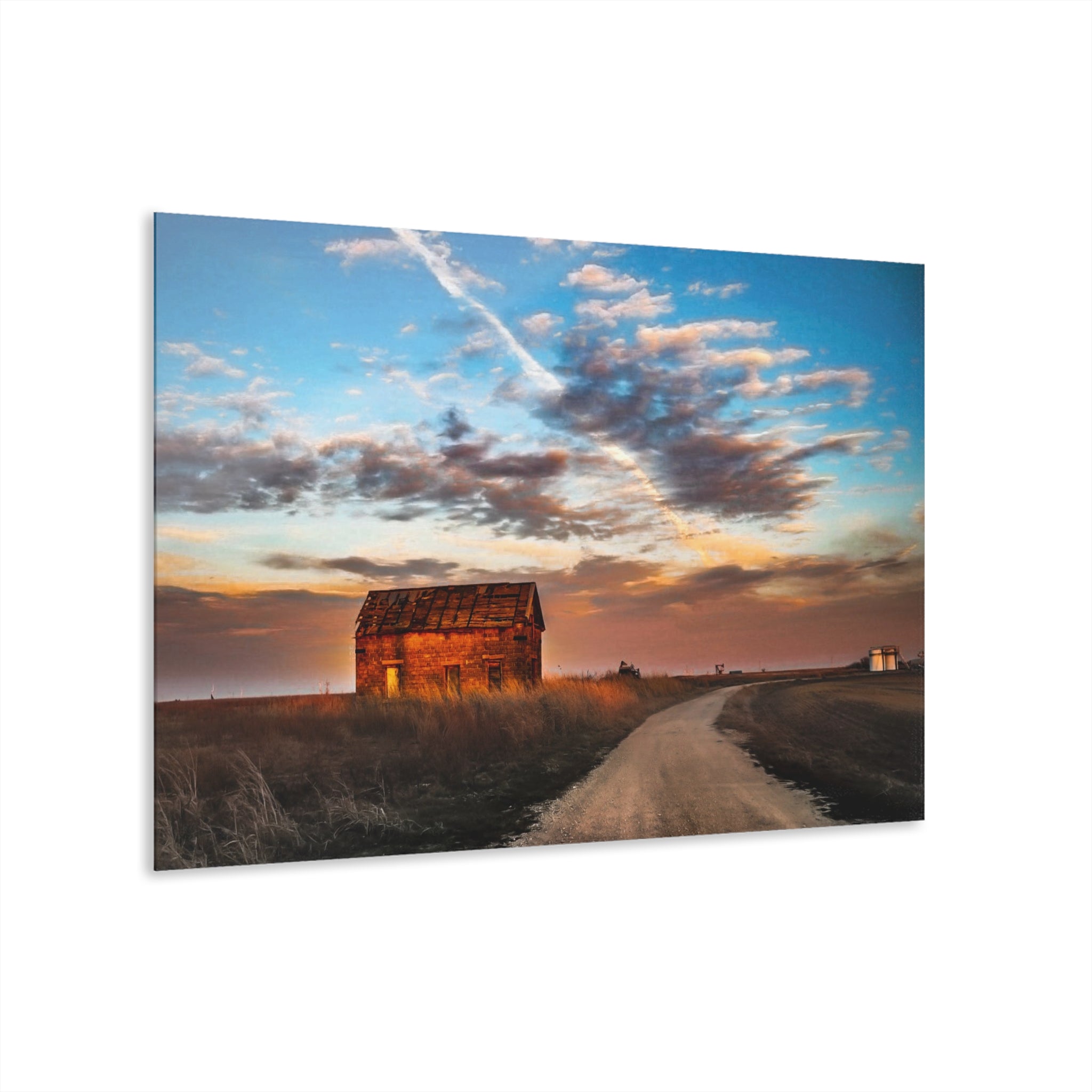 Barn at Sunset Acrylic Print — Rustic Country Landscape Wall Art (French Cleat Hanging)