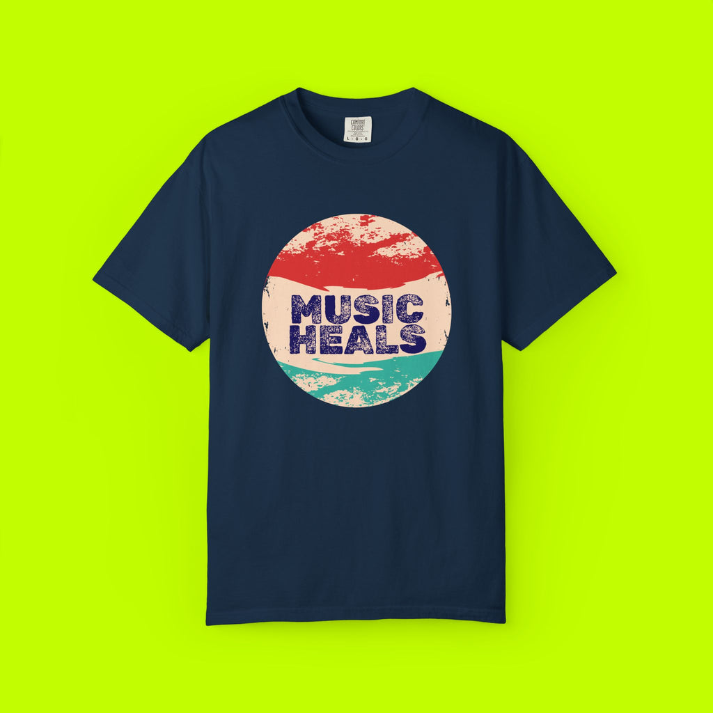 Music Heals, vintage style tee, Unisex Garment-Dyed T-shirt