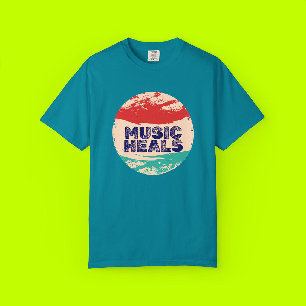 Music Heals, vintage style tee, Unisex Garment-Dyed T-shirt