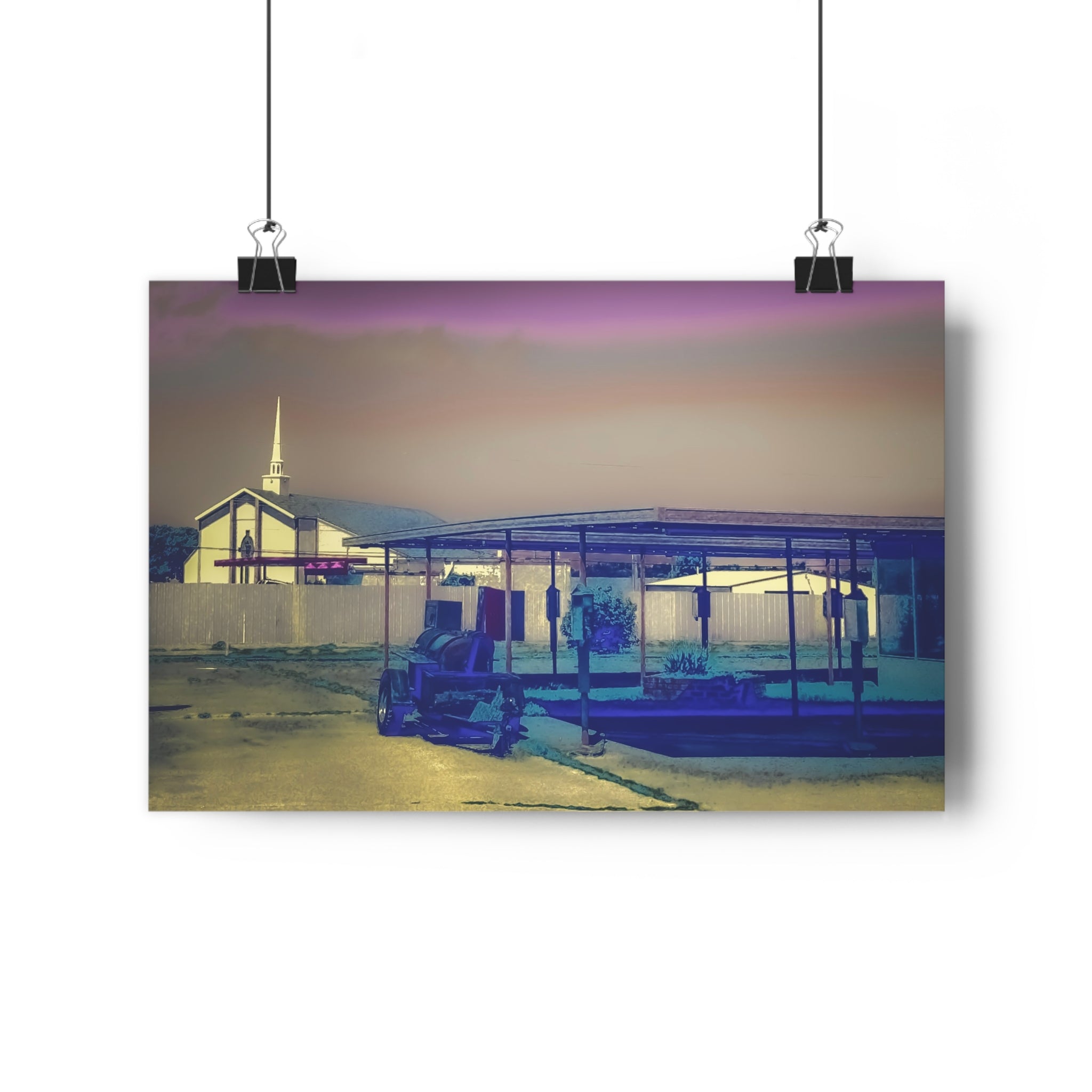 Vintage Harbor Boat & Chapel Sunset, Giclée Art Print-Art by Jennifer Cummins