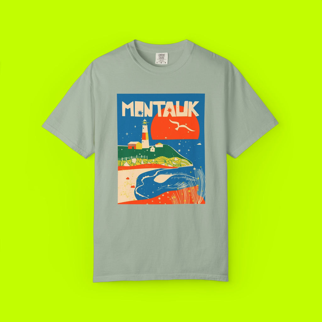 Montauk Sunset Unisex T-shirt, Beachwear, Summer Vacation Shirt, Gift for Travelers, Coastal Vibe Tee, Relaxed Fit Apparel