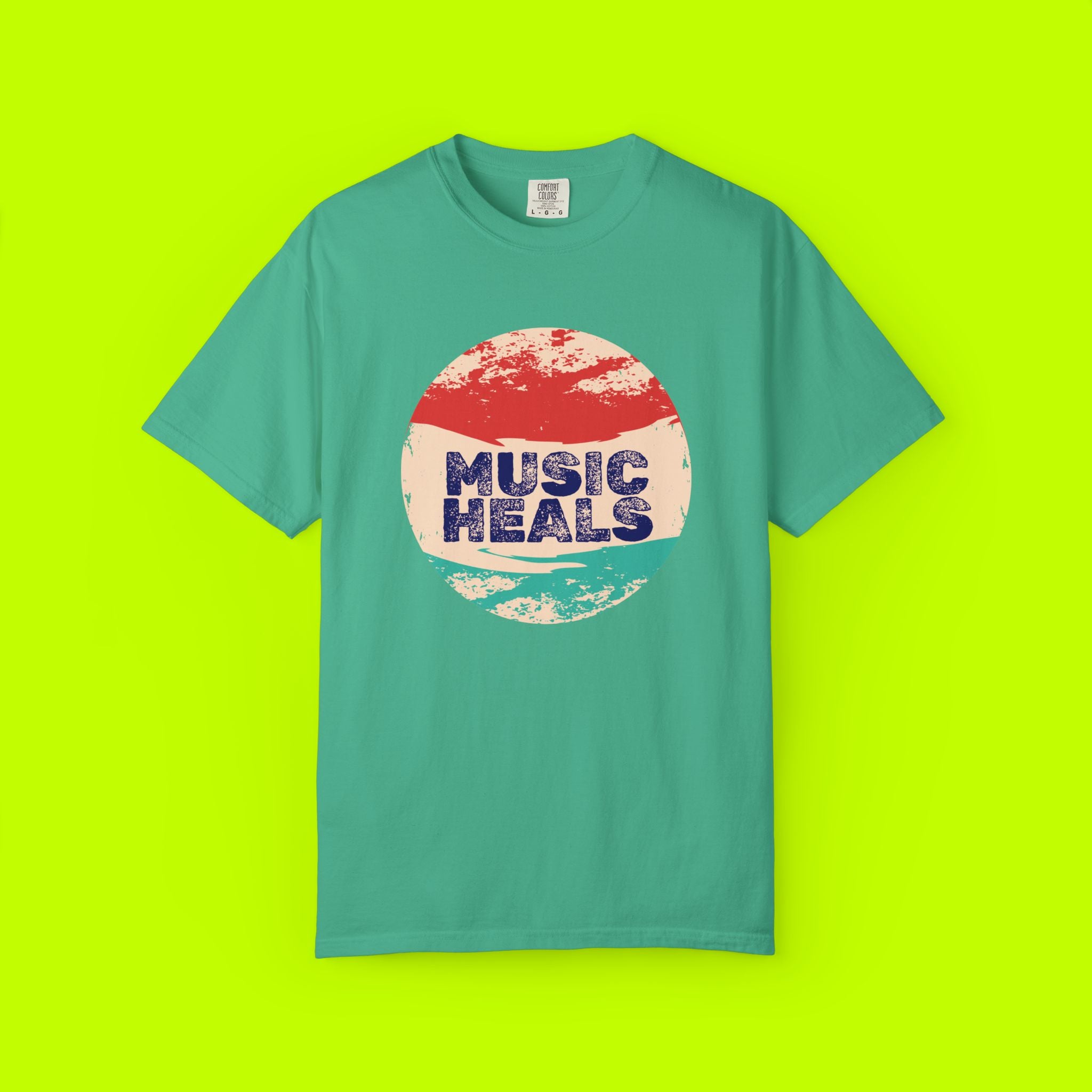 Music Heals, vintage style tee, Unisex Garment-Dyed T-shirt