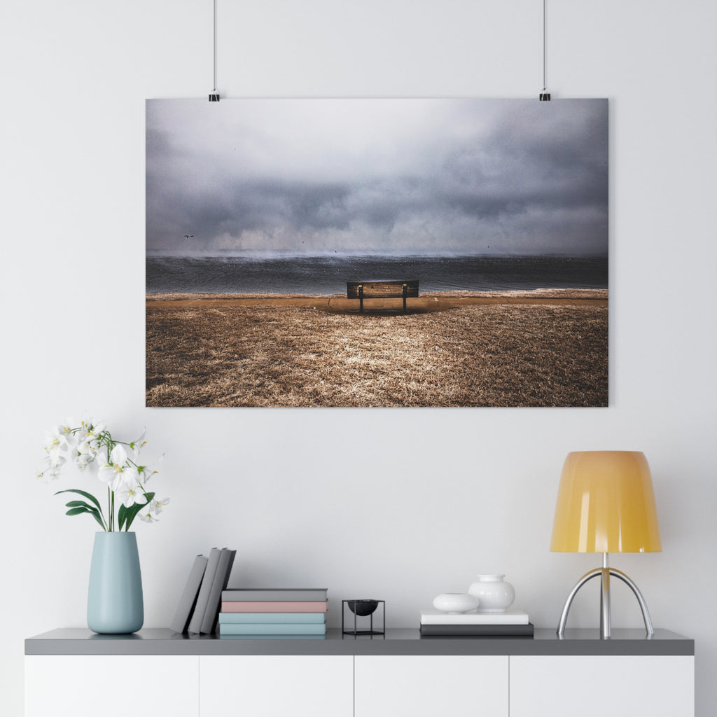 Stormy Seaside Bench -Giclée Art Print-Art By Jennifer Cummins