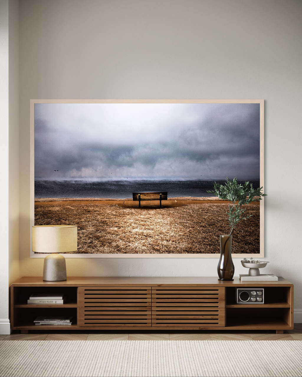 Stormy Seaside Bench -Giclée Art Print-Art By Jennifer Cummins