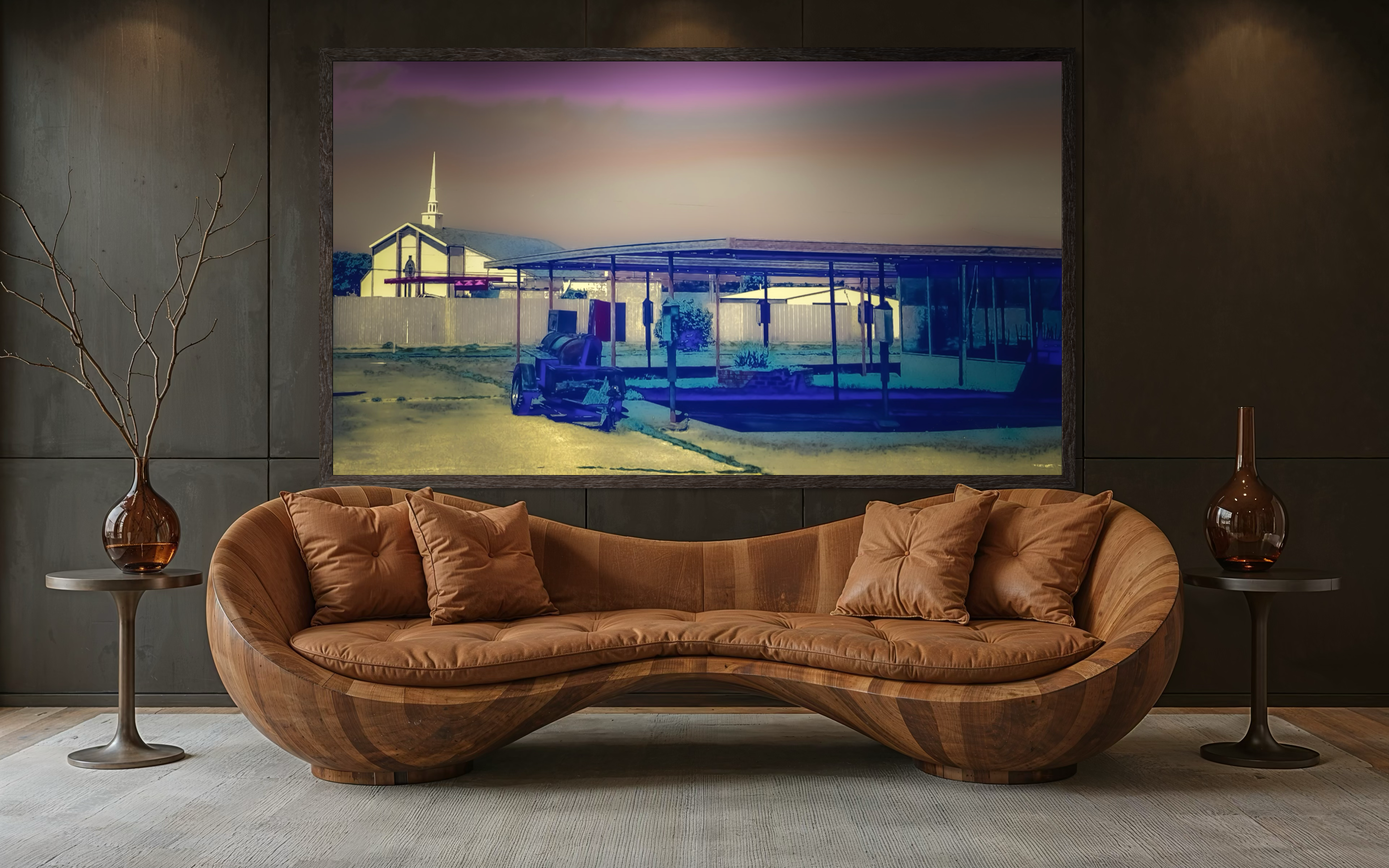 Vintage Harbor Boat & Chapel Sunset, Giclée Art Print-Art by Jennifer Cummins