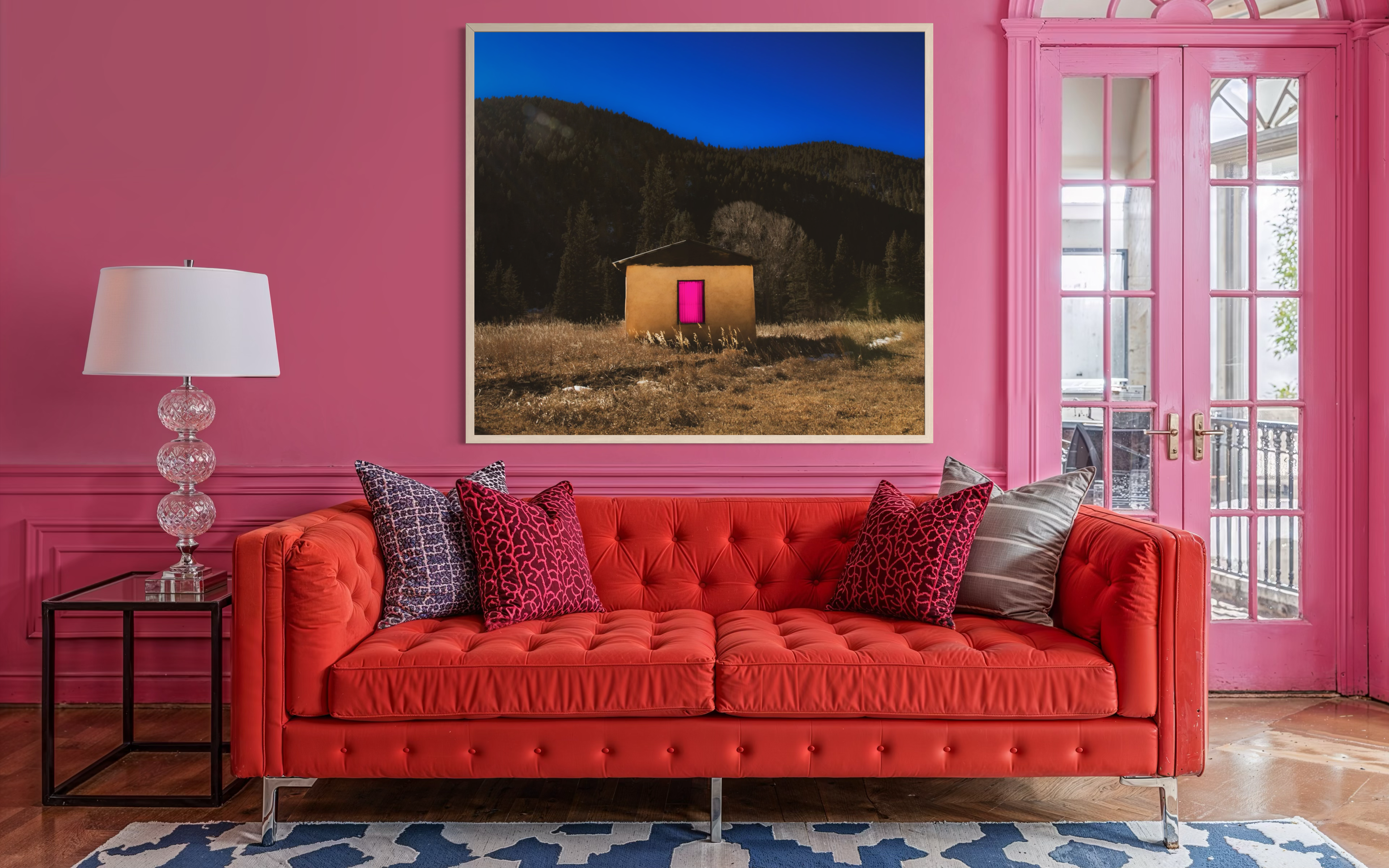 Desert Cabin with Pink Door, Giclée Art Print- Art by Jennifer Cummins