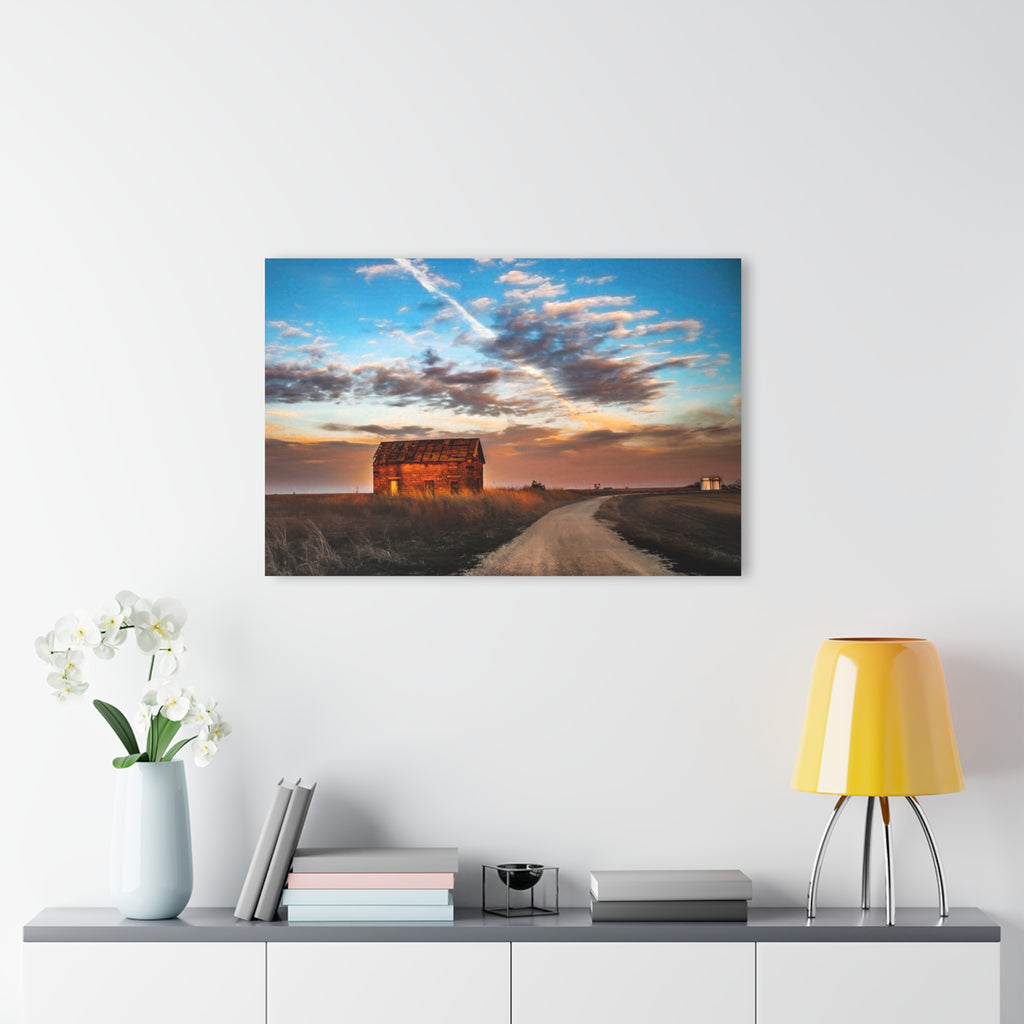 Barn at Sunset Acrylic Print — Rustic Country Landscape Wall Art (French Cleat Hanging)