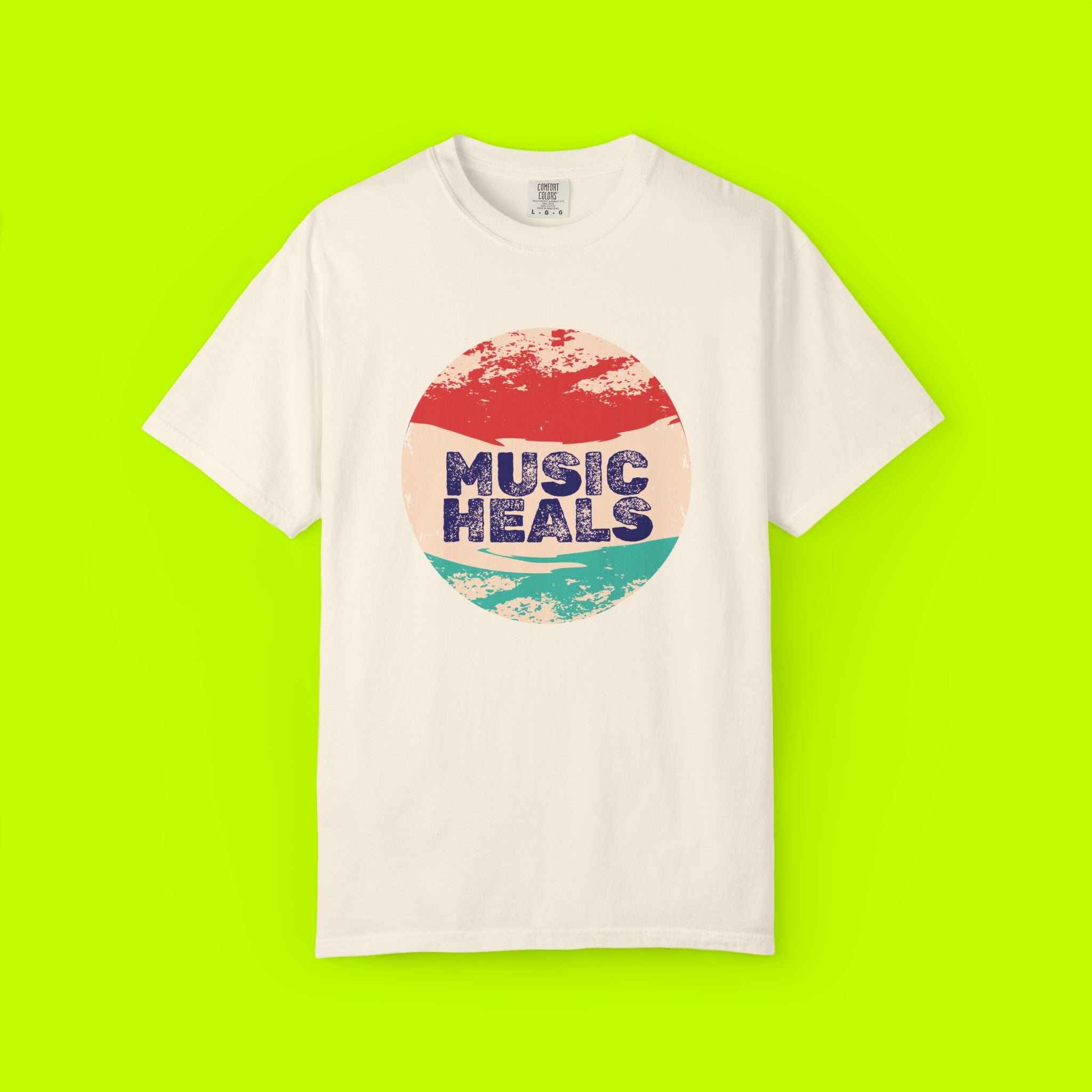 Music Heals, vintage style tee, Unisex Garment-Dyed T-shirt