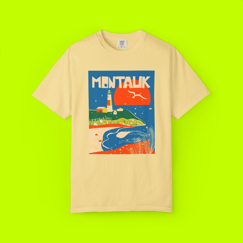 Montauk Sunset Unisex T-shirt, Beachwear, Summer Vacation Shirt, Gift for Travelers, Coastal Vibe Tee, Relaxed Fit Apparel