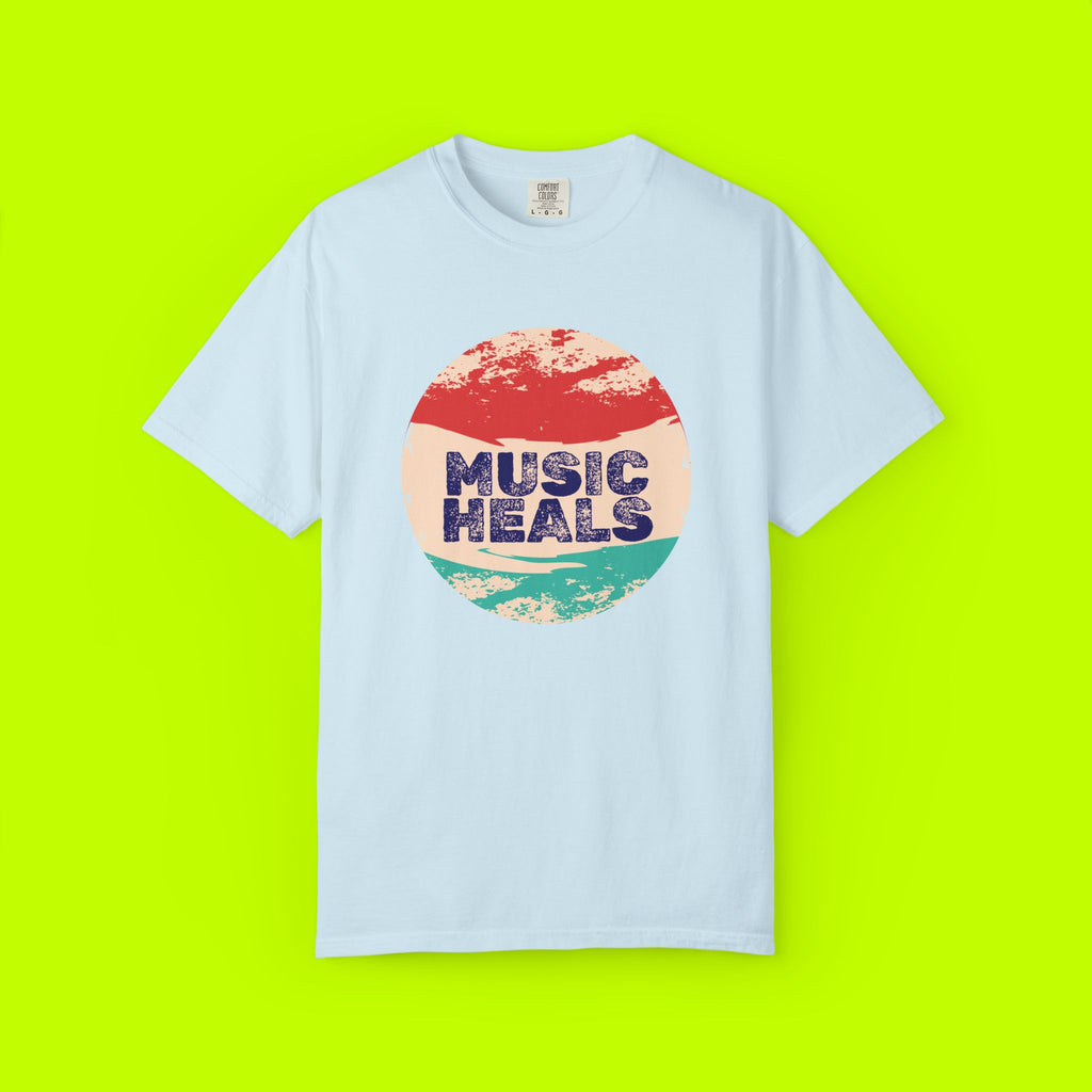 Music Heals, vintage style tee, Unisex Garment-Dyed T-shirt