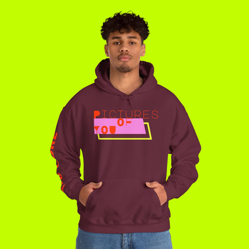 Hoodie — 'Pictures of You' Retro Graphic Hooded Sweatshirt (The Cure Sleeve)