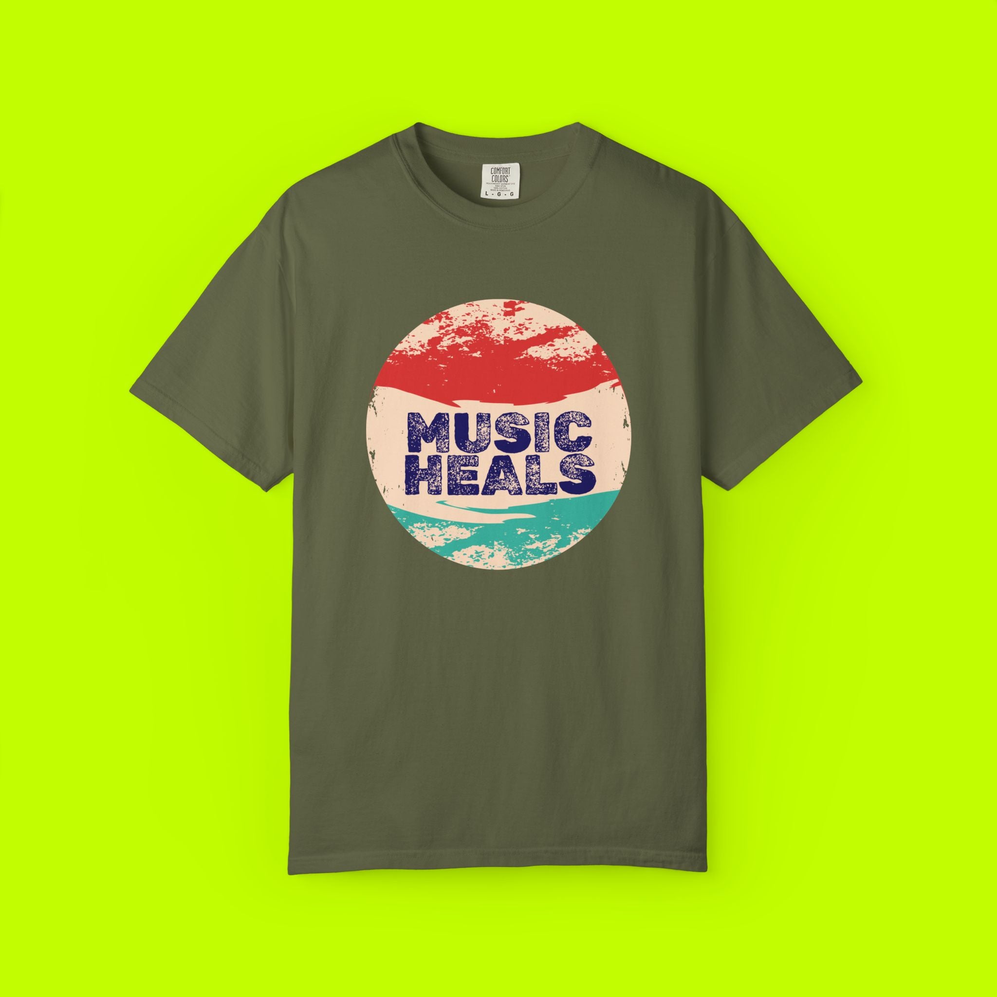 Music Heals, vintage style tee, Unisex Garment-Dyed T-shirt
