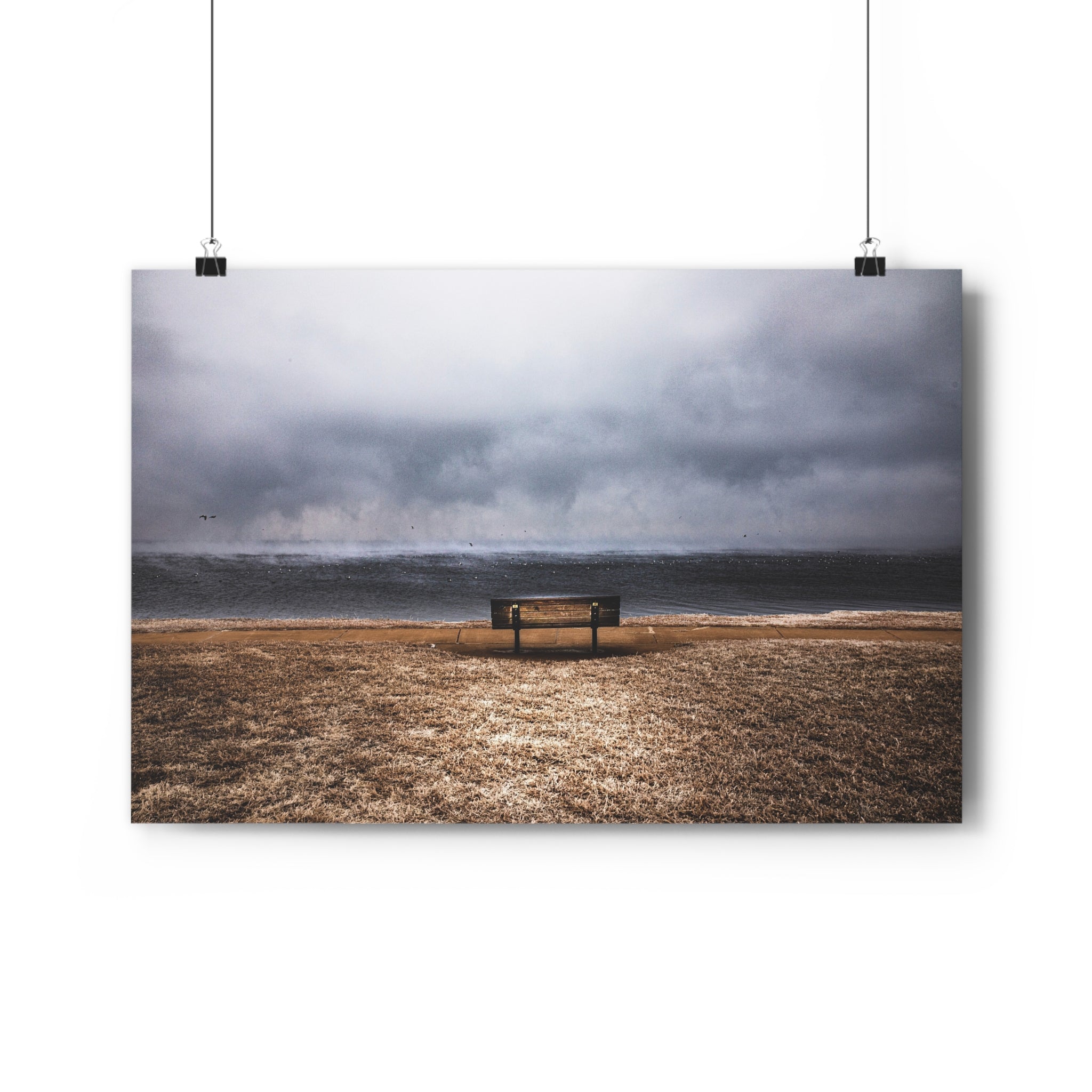Stormy Seaside Bench -Giclée Art Print-Art By Jennifer Cummins