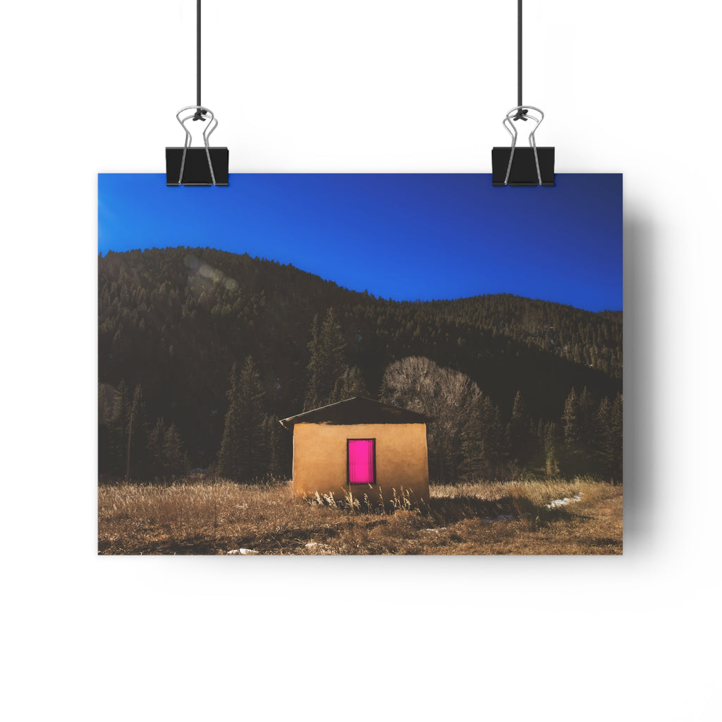Desert Cabin with Pink Door, Giclée Art Print- Art by Jennifer Cummins