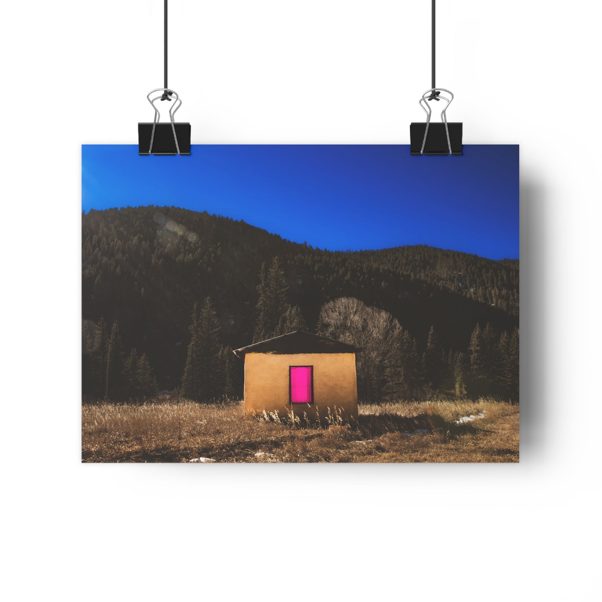 Desert Cabin with Pink Door, Giclée Art Print- Art by Jennifer Cummins