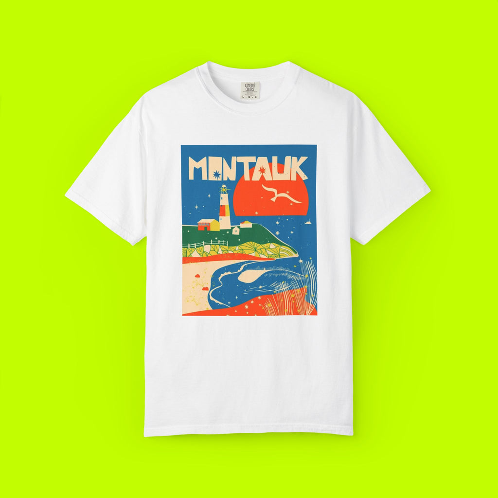 Montauk Sunset Unisex T-shirt, Beachwear, Summer Vacation Shirt, Gift for Travelers, Coastal Vibe Tee, Relaxed Fit Apparel