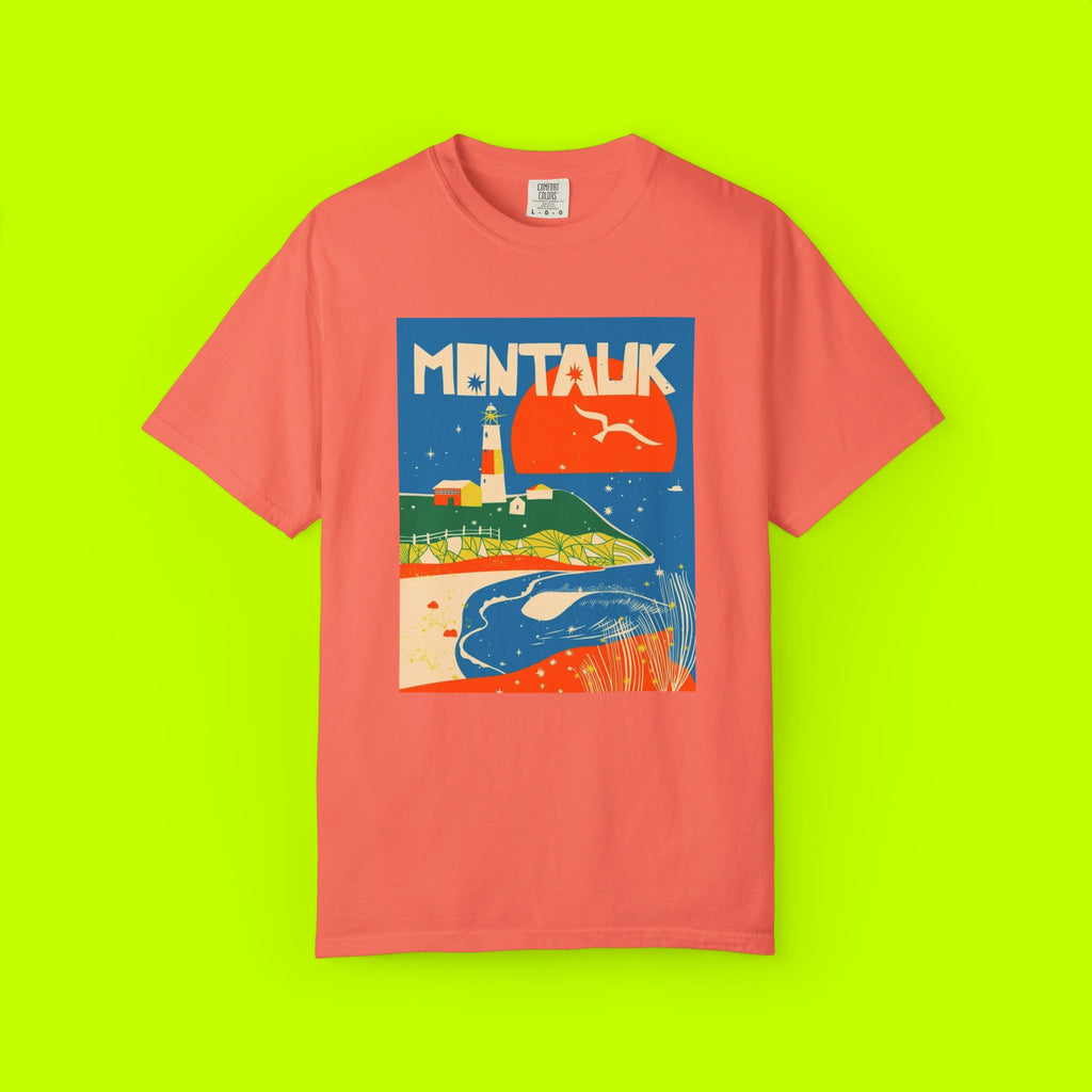 Montauk Sunset Unisex T-shirt, Beachwear, Summer Vacation Shirt, Gift for Travelers, Coastal Vibe Tee, Relaxed Fit Apparel